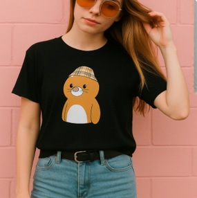 DECK T-Shirt with Mole Character in Burberry Cap (Black)